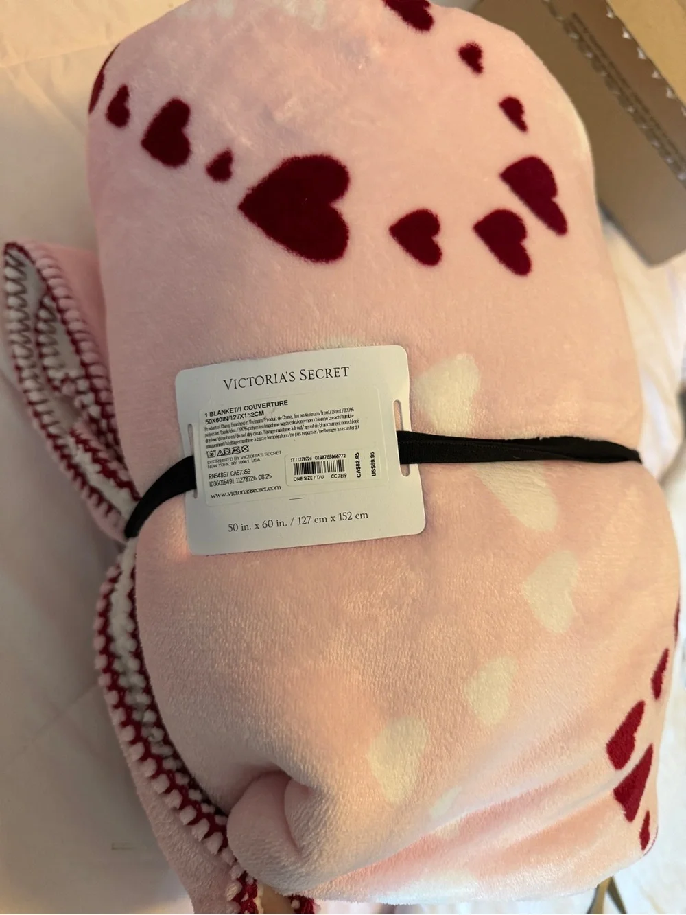 Victoria's Secret Pink Blanket with Red Heart Pattern